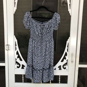 Prairie dress, Ditzy print dress, Midi dress, Blue dress, size Large